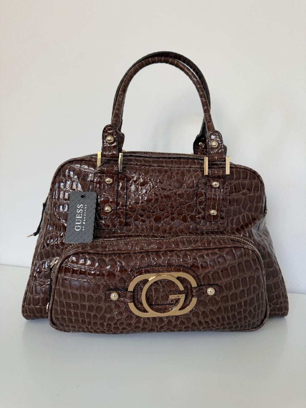 NWT GUESS Jenny VINTAGE Y2K LARGE SATCHEL SHOPPER TOTE BAG WITH TEXTURED LEATHER